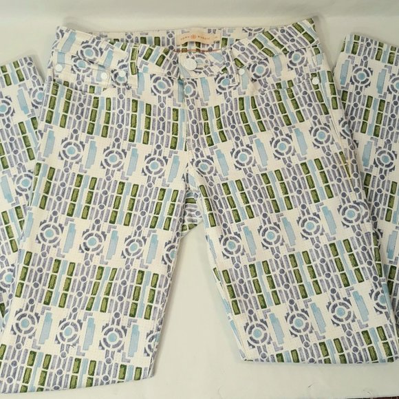 Tory Burch Alexa Cropped Skinny Jeans Blue White - Picture 8 of 8